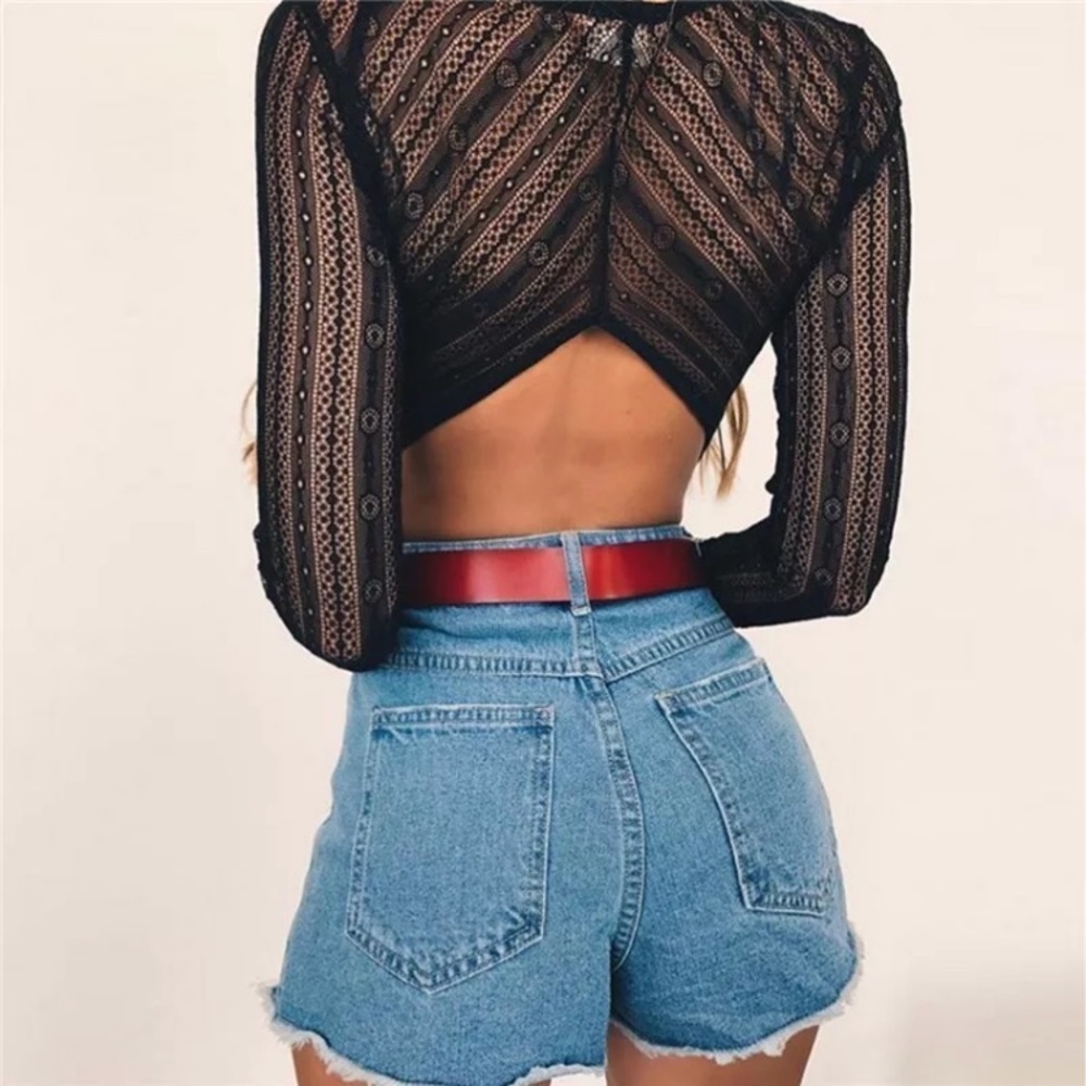 NWT Black Lace Boho Long Sleeve Stretch Bodysuit